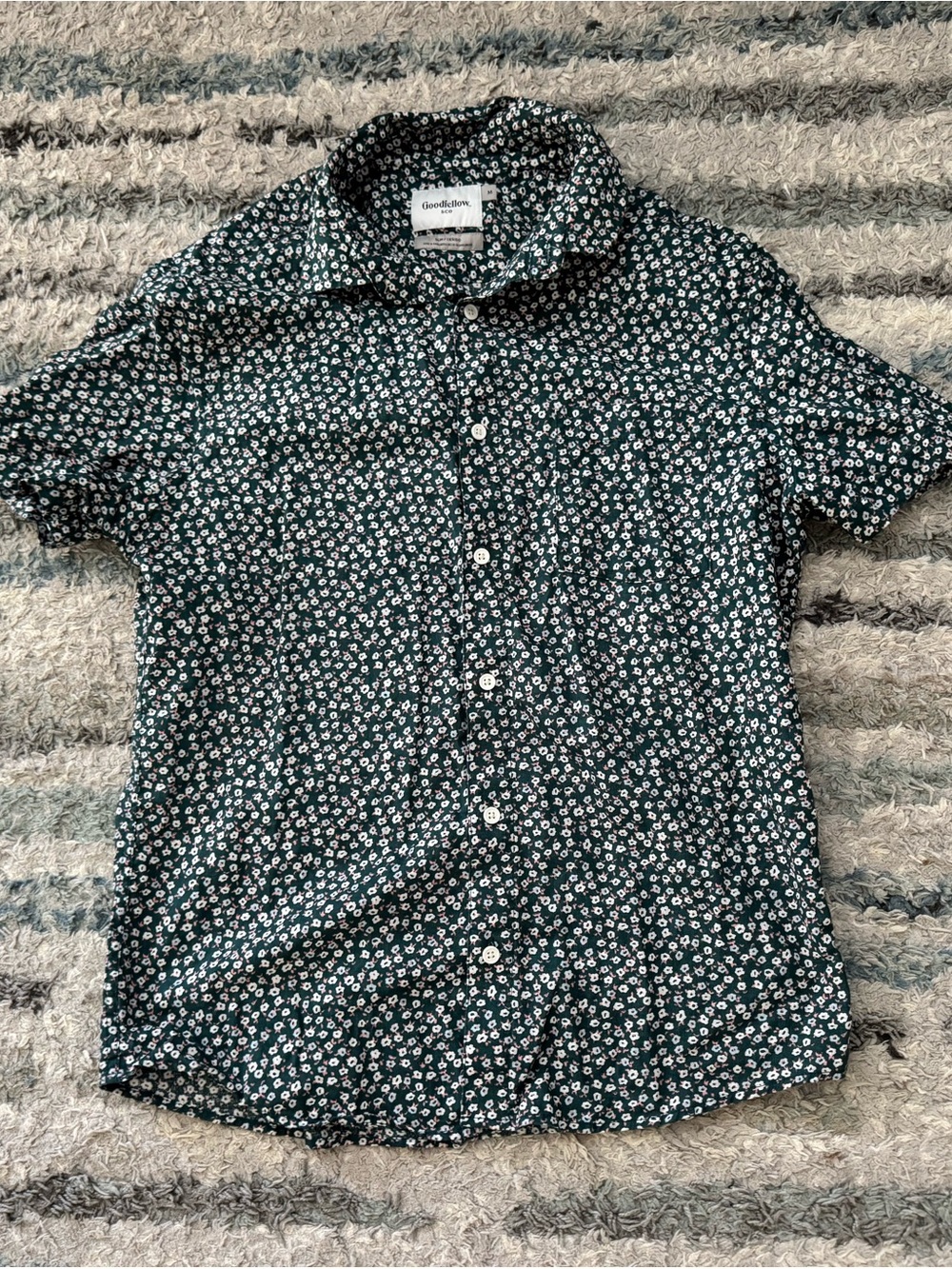 Goodfellow & Co Green Short-Sleeve Floral Button-Down Shirt